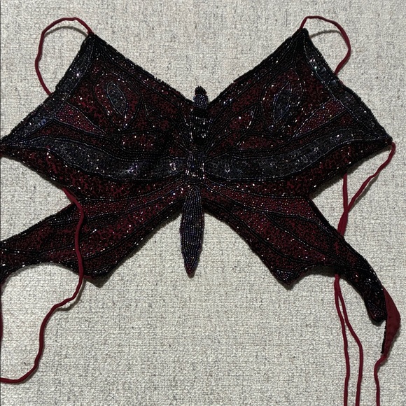 Cache Tops - Cache Beaded Butterfly Tank Top - Black and Red Size Small